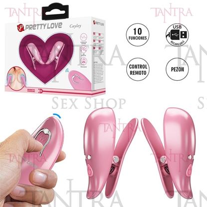 Pinzas para Pezones Rosa con 10 Modos de Vibración y Control Remoto